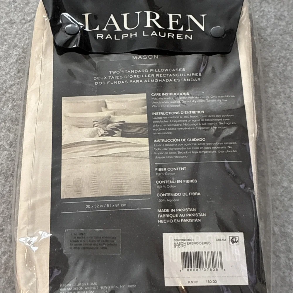 LAUREN RALPH LAUREN Mason Embroidered Pillowcases Pair Standard Cream 4 Included